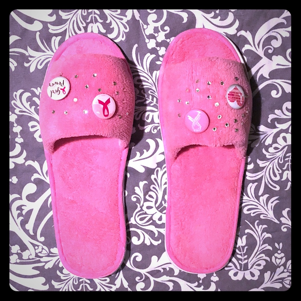 Pink Ribbon cancer awareness slippers house shoes
